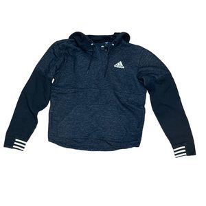 Adidas Black Charcoal Grey Notch Neck Pullover Hoodie | S